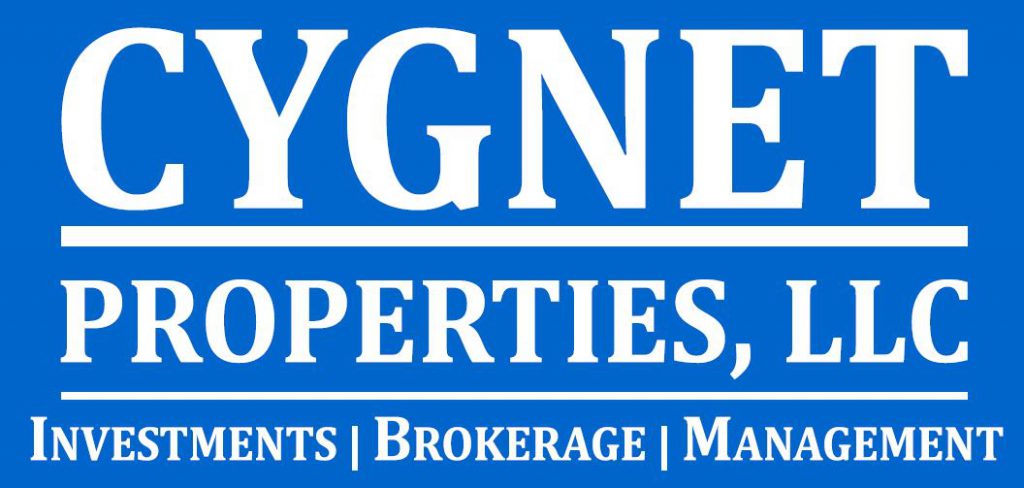 Cygnet Properties, LLC logo in white text on blue background