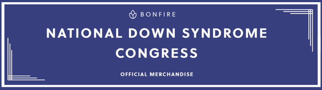 Blue banner with National Down Syndrome Congress Official Merchandise 